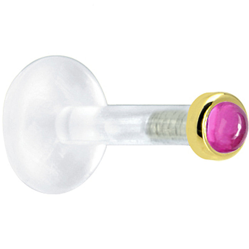 Solid 14K Yellow Gold 2mm Genuine Pink Tourmaline Bioplast Push in Labret