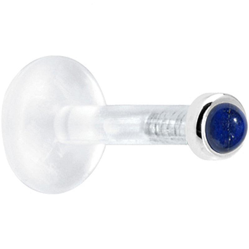 Solid 14K White Gold 2mm Genuine Blue Lapis Lazuli Bioplast Push in Monroe