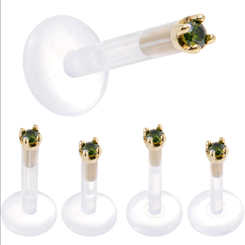 Solid 14K Yellow Gold 1.5mm Genuine Green Diamond Bioplast Push in Monroe
