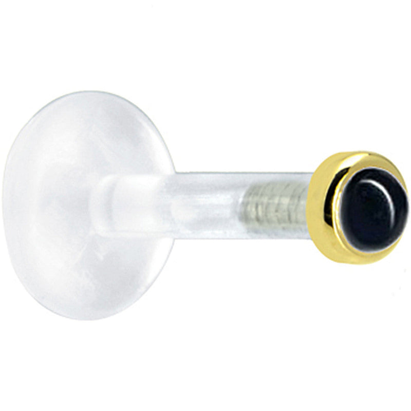 Solid 14K Yellow Gold 2mm Genuine Onyx Bioplast Push in Monroe