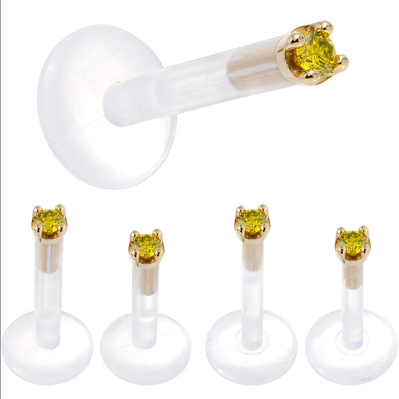 Solid 14K Yellow Gold 1.5mm Genuine Yellow Diamond Bioplast Push in Monroe