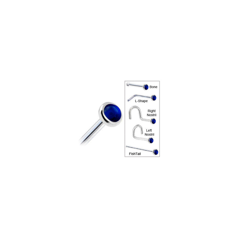 Solid 14K White Gold 2mm Genuine Sapphire Nose Ring