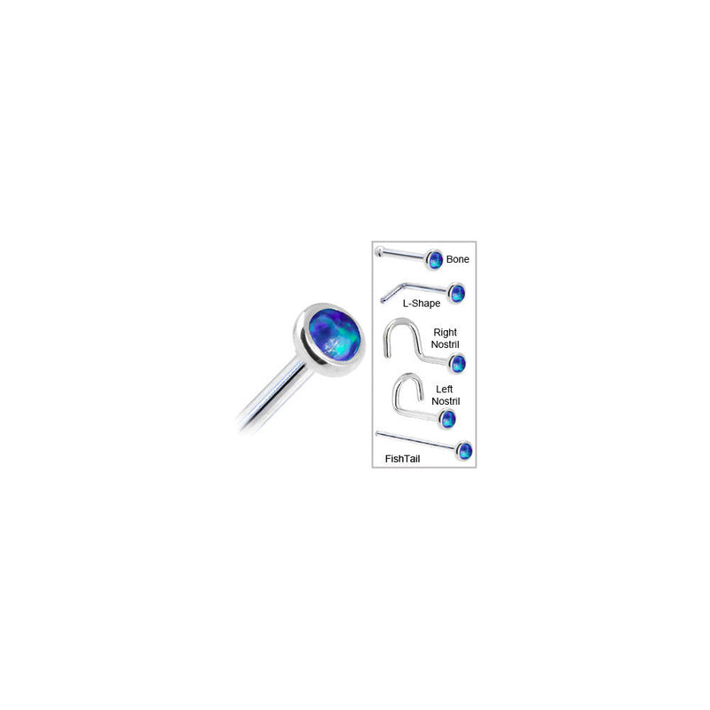Solid 14K White Gold 2mm Dark Blue Synthetic Opal Nose Ring