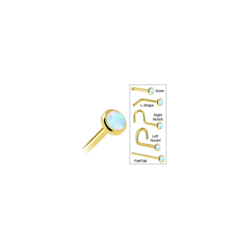 Solid 14K Yellow Gold 2mm Synthetic Opal Nose Ring