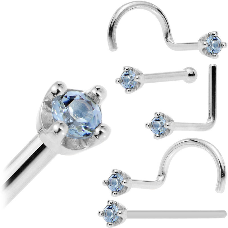 Solid 18K White Gold 1.5mm Genuine Topaz Nose Ring