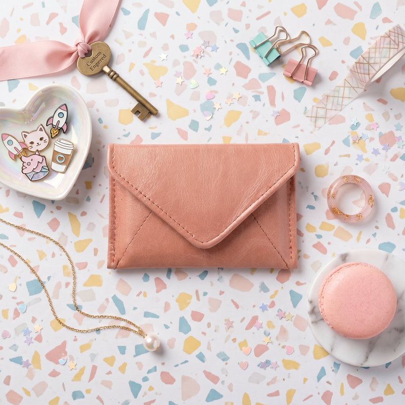 Mini Envelope Wallet With RFID protection - Pearl Pink