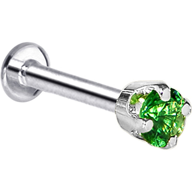 16G Solid 14K White Gold 3mm Green Cubic Zirconia Tragus Earring Stud