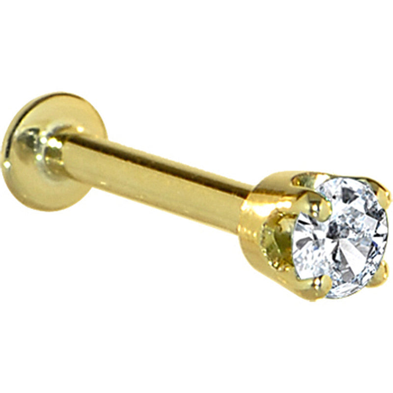 16G Solid 14K Yellow Gold 3mm Cubic Zirconia Tragus Earring Stud