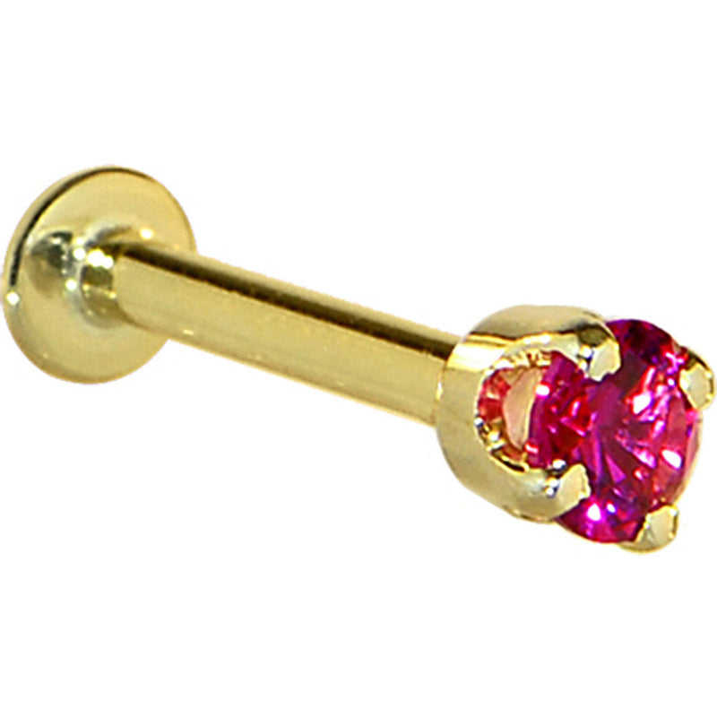 16G Solid 14K Yellow Gold 3mm Red Cubic Zirconia Tragus Earring Stud