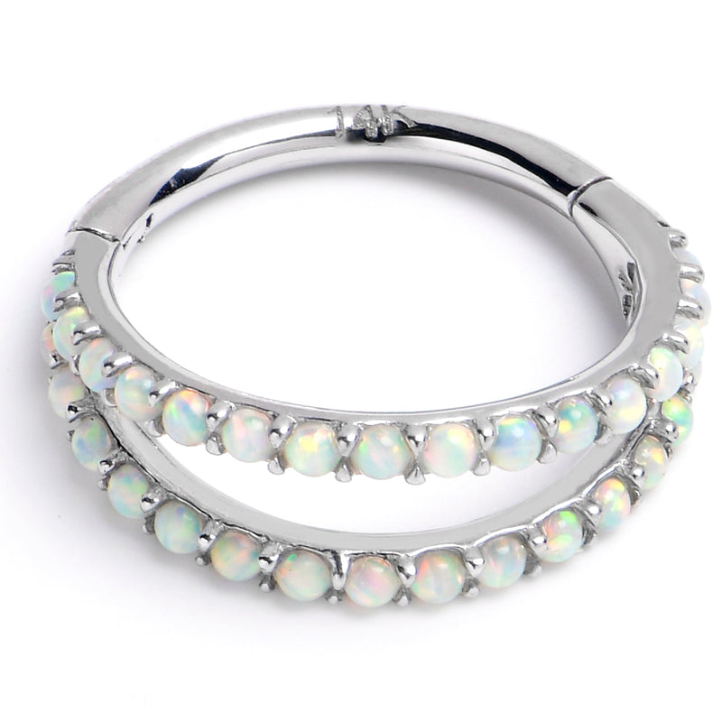 16G 3/8 Solid 14K White Gold Synthetic Opal Hinged Segment Ring