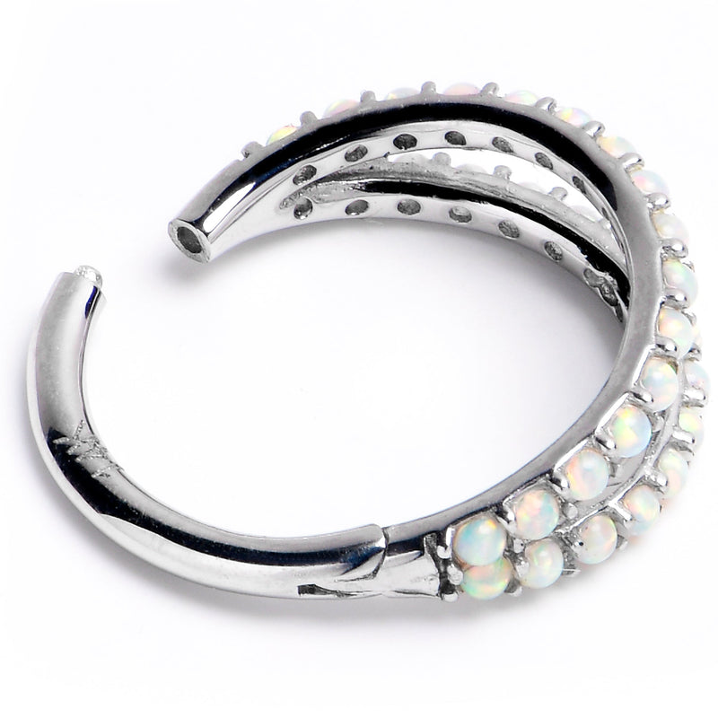 16G 3/8 Solid 14K White Gold Synthetic Opal Hinged Segment Ring
