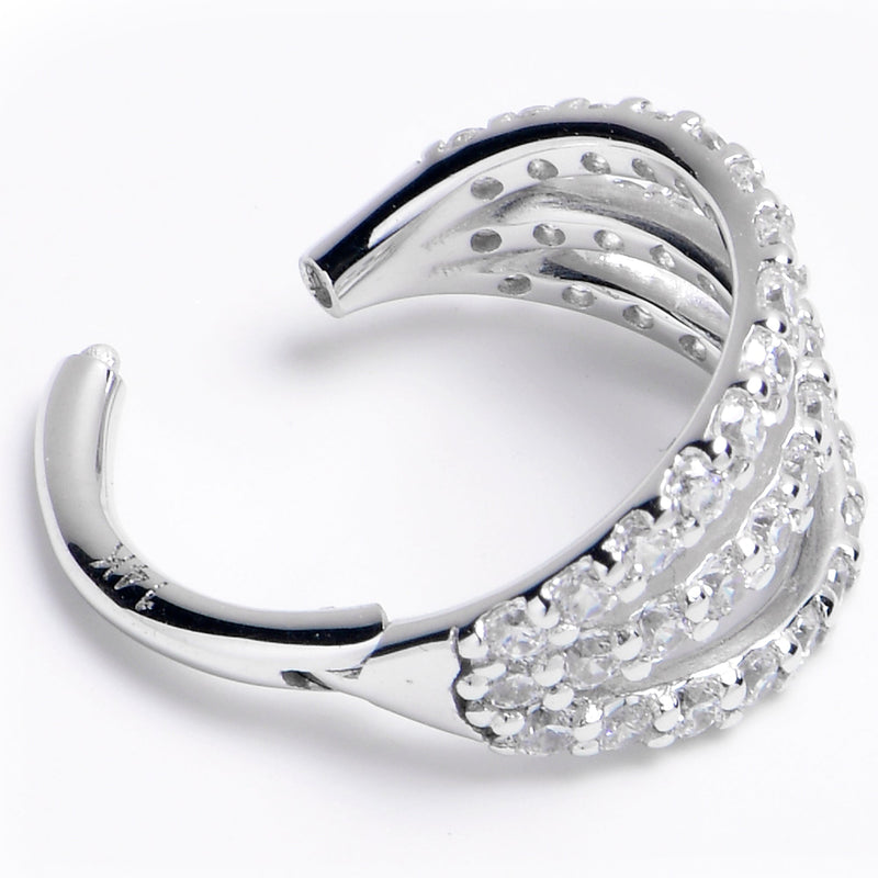 16G 5/16 Solid 14K White Gold Clear CZ Gem Row Hinged Segment Ring