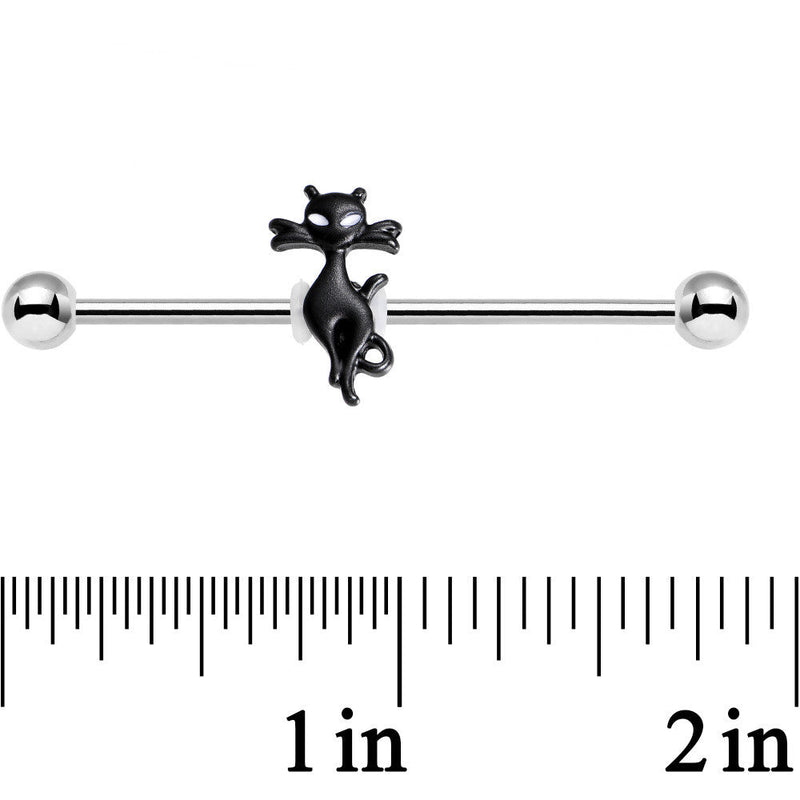 14G Stainless Steel Lucky Black Cat Industrial Barbell 38mm