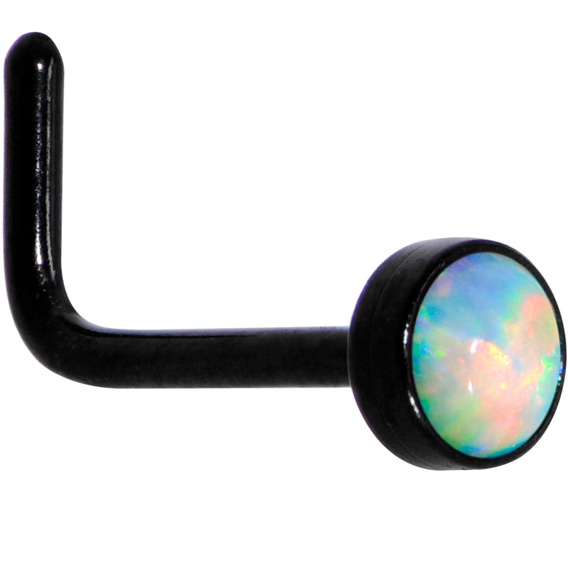 White 3mm Synthetic Opal Inlay Black Anodized L-Shape Nose Ring