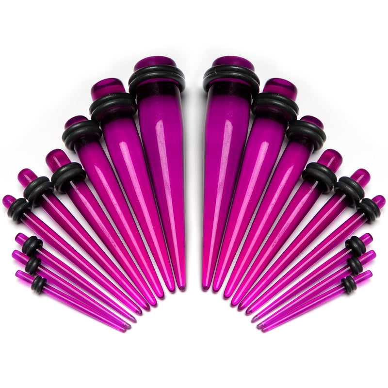 14 to 00G Fuchsia Acrylic Straight Taper Set 18 Piece Stretching Kit