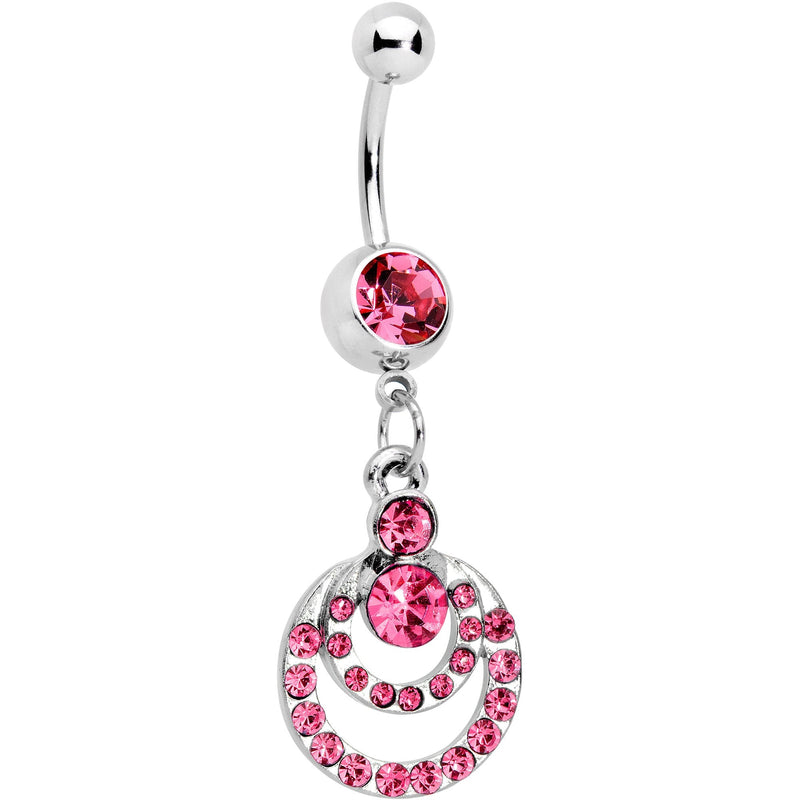 Pink Gem Double Crescent Dangle Belly Ring