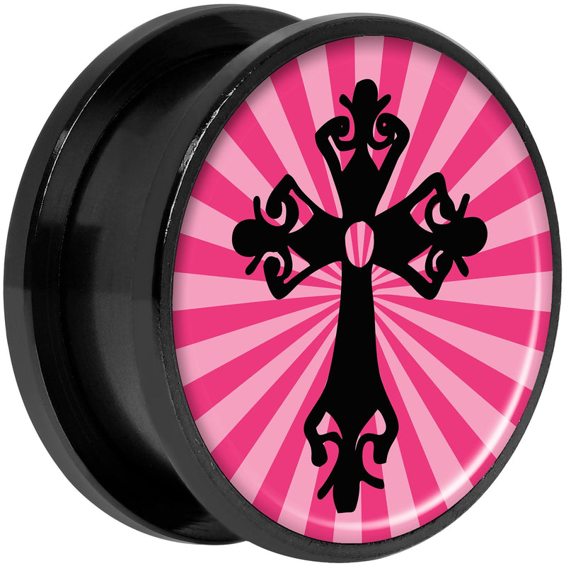 Pink Black Radiant Cross Black Anodized Screw Fit Plug Set 20mm