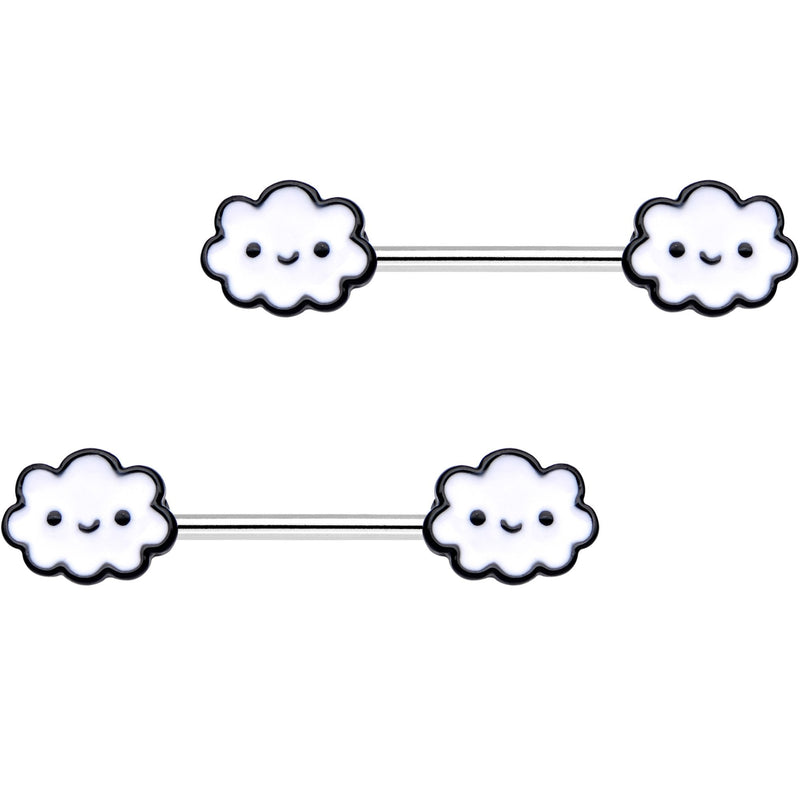 14G 9/16 Fluffy Little Clouds Barbell Nipple Ring Set