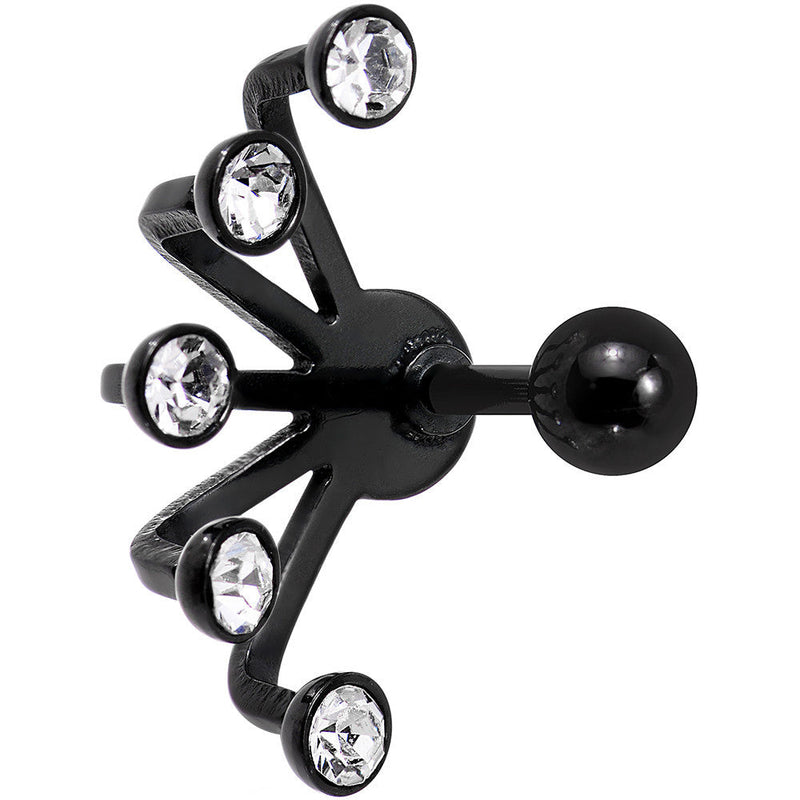 16G 1/4 Clear Gem Black Anodized Glam Fan Cuff Cartilage Earring