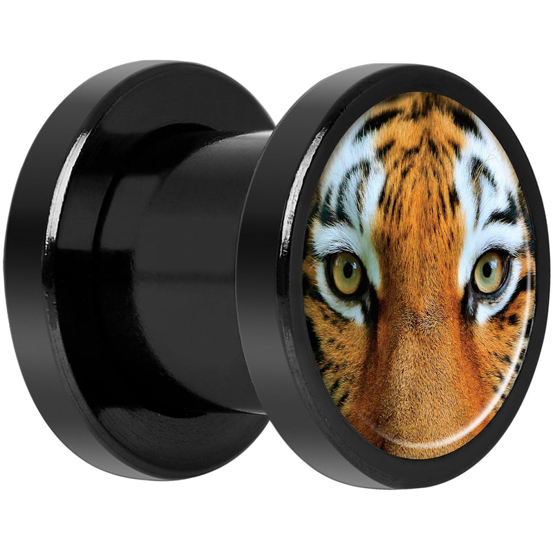 Full Color Tiger Eyes Black Anodized Screw Fit Plug Set 0G