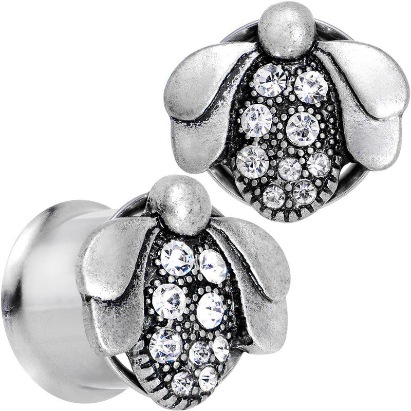 9/16 Clear Gem Steel Allow Me Ladybug Double Flare Tunnel Plug Set