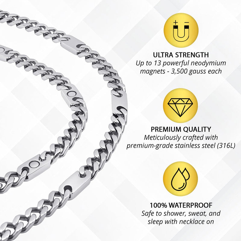 Magnetic Therapy Necklace Stainless Steel Curb Chain