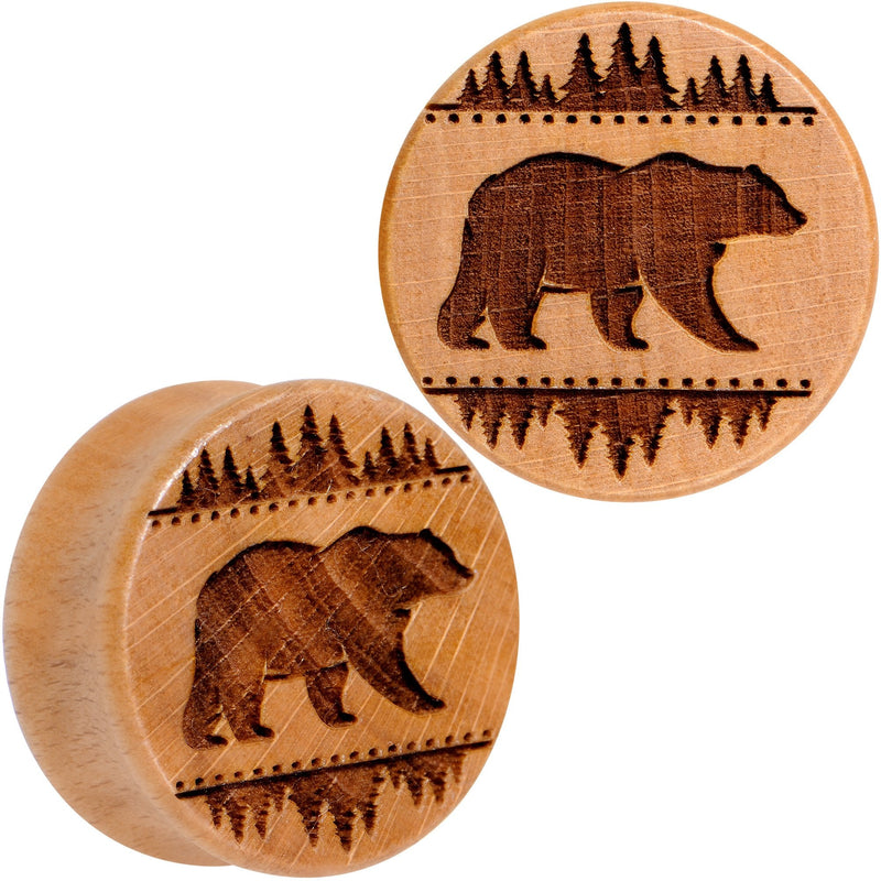 Organic Beechwood Holiday Bear in the Woods Saddle Plug Set Sizes 8mm to 20mm