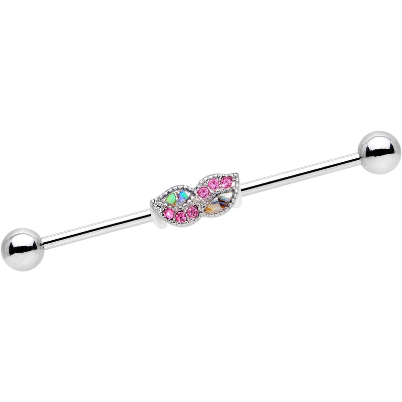 Pink Gem Sparkle Mustache Industrial Barbell 38mm