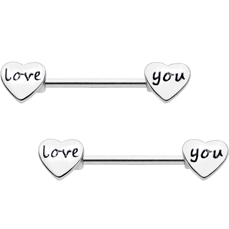 Silver Tone Love You Barbell Nipple Ring Set