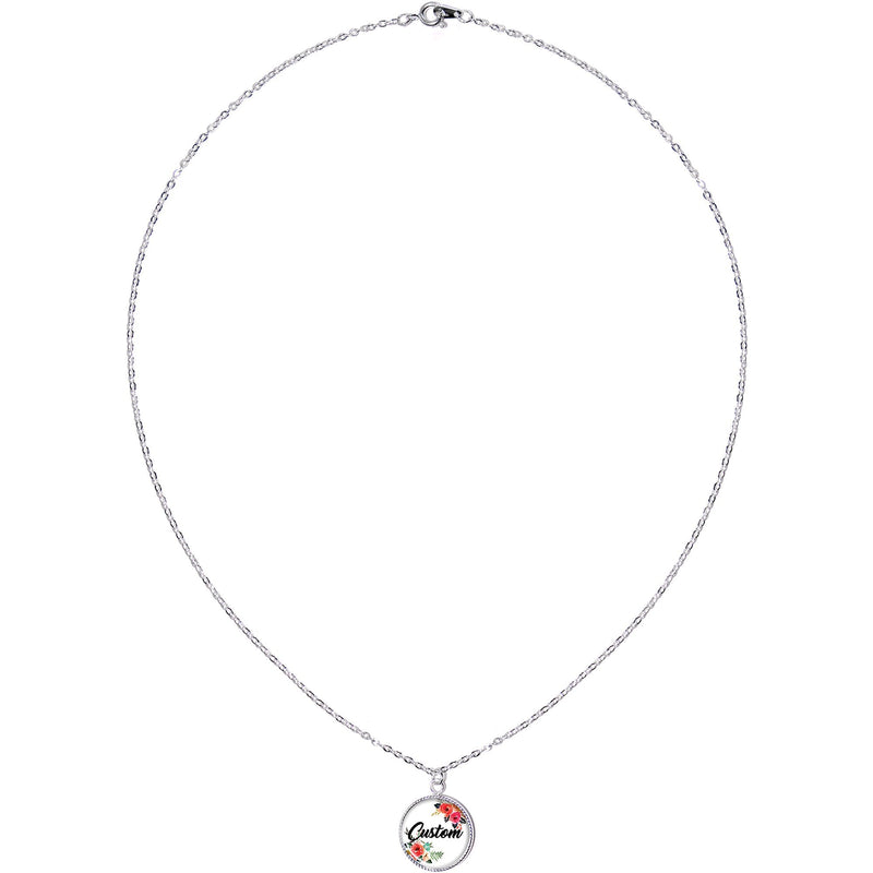 Custom Floral Personalized Name Silver Plated Chain Necklace
