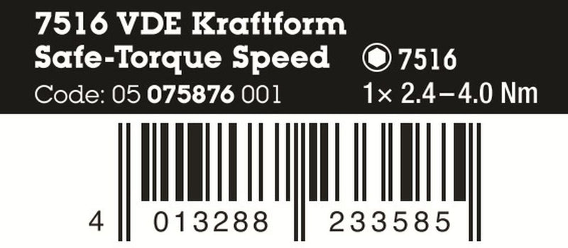 Wera 7516 VDE Safe-Torque Speed Torque Screwdriver 2.4-4.0 Nm 05075876001