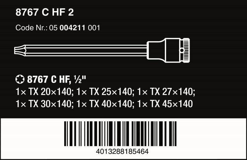Wera 8767 C TORX® HF 2 Zyklop Socket Set 1/2" Drive 6 Piece Metric 05004211001