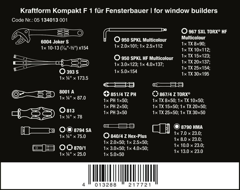 Wera Kraftform Kompakt F 1 Window Installation Set 35 Piece 05134013001
