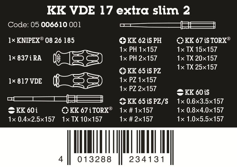 Wera Kraftform Kompakt VDE 17 Extra Slim 2 Tool Finder 17 Pieces 05006610001