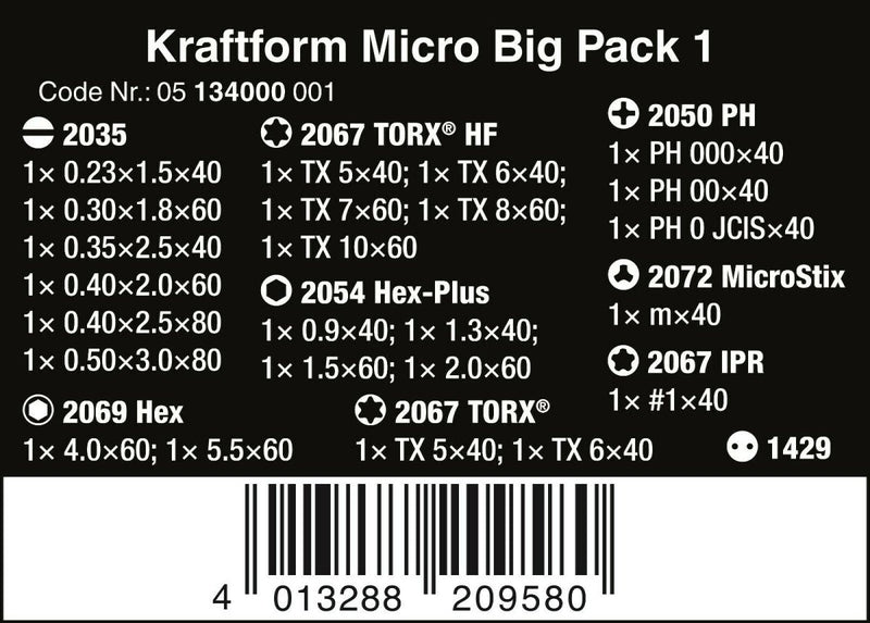 Wera Kraftform Micro Big Pack 1 Precision Screwdriver Set 05134000001