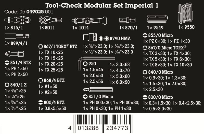 Wera Tool-Check Modular Set Imperial 1 50 Pieces SAE 05049025001